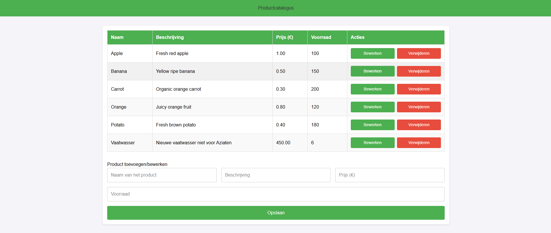 Project Product Catalogus